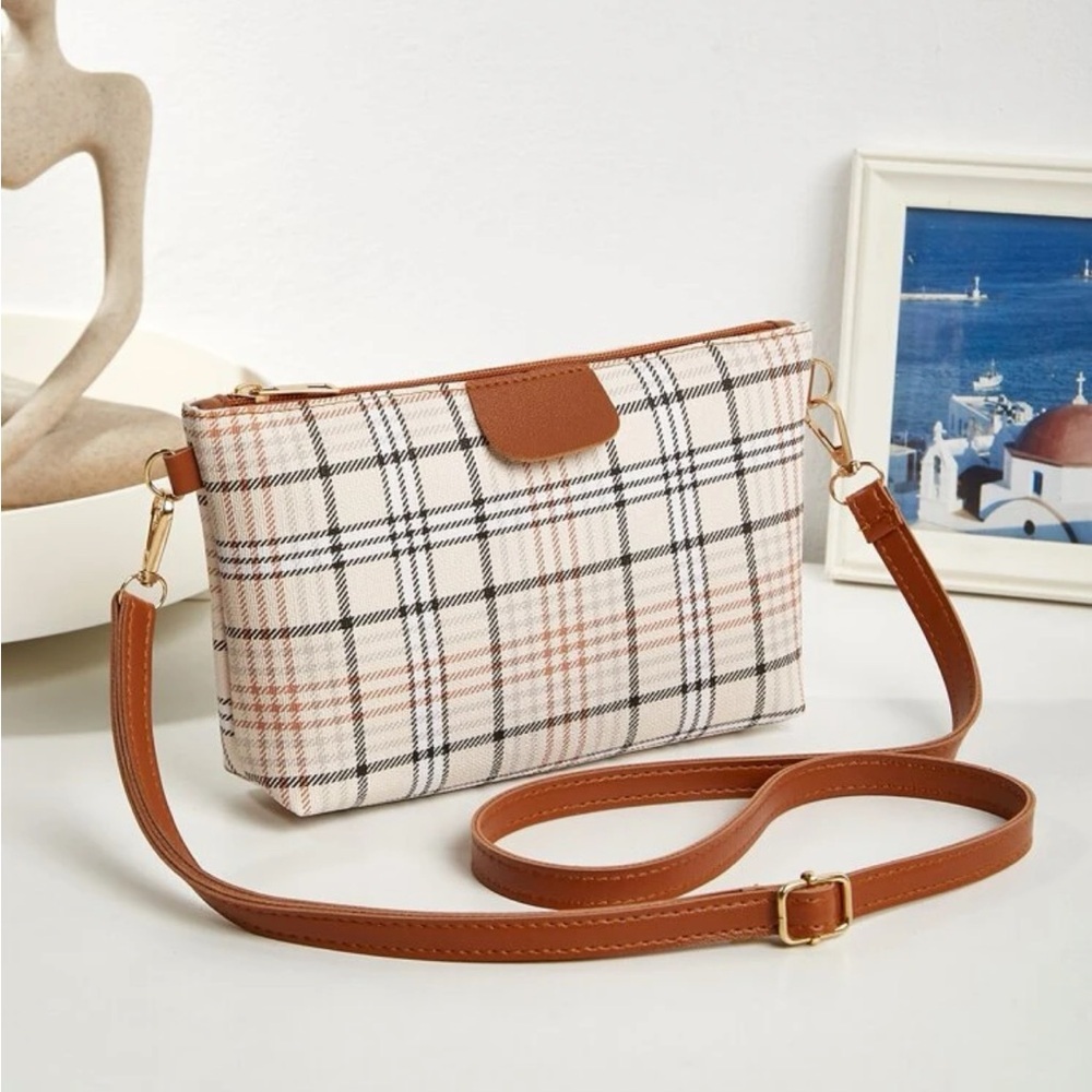 ⚠️Clearance Brown Plaid Pattern Crossbody Bag